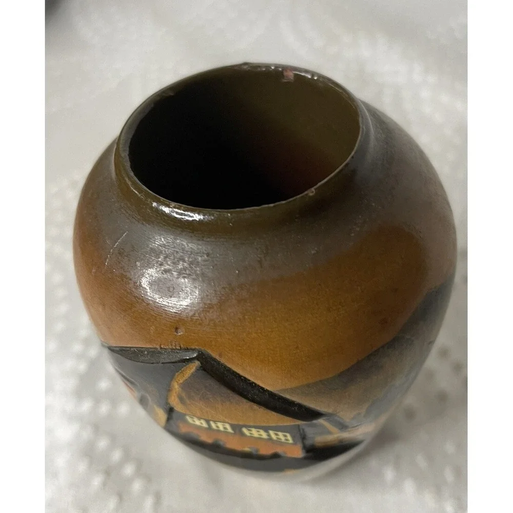 Wood Carved Signed Handarbeit German Chalet Vase 3D Picture